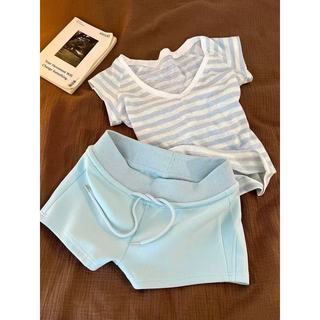 Phong Cách Lười Slim-fit Sọc Bộ Đồ Ngủ Ngắn Tay Nữ 2026 Phiên Bản Hàn Quốc Quần Short Thoải Mái Thường Ngày Loungewear Hai Bộ Đồ 0606