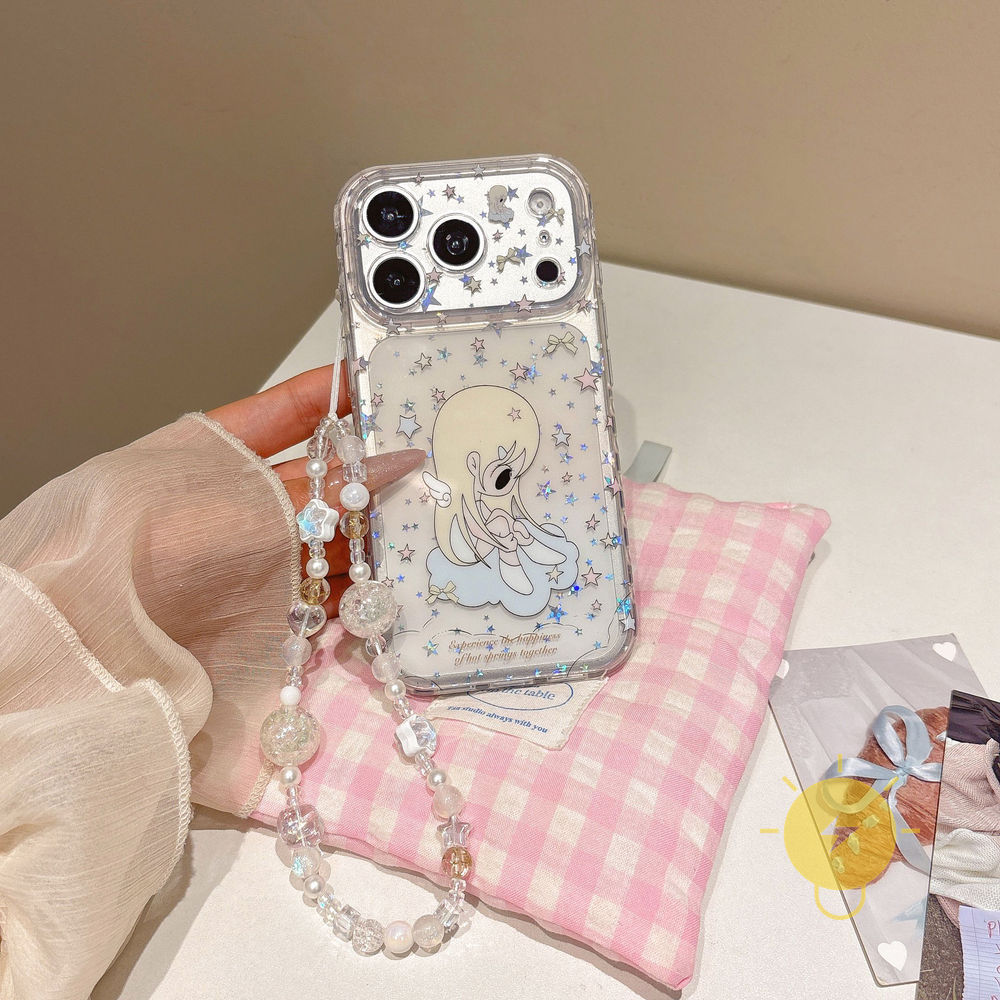 Phone Case For iPhone 17 Pro Max 16 15 TPU Transparent Keychain Chain Star Heart Girl Aesthetic Korean Cute
