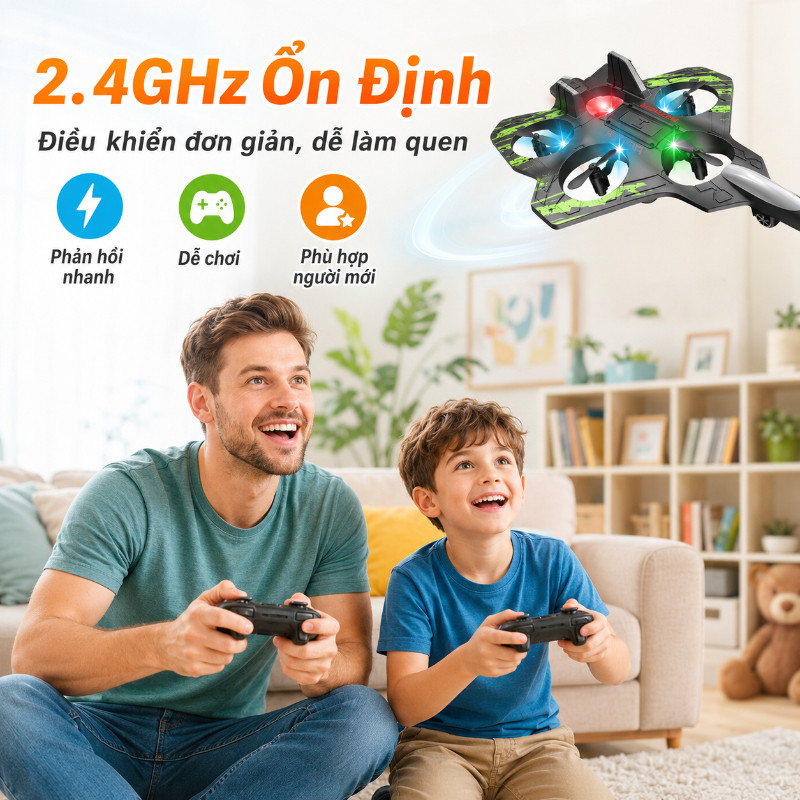 Máy Bay Điều Khiển Từ Xa Kiểu Dáng Chiến Đấu, 4 Cánh 4 Động Cơ, Dễ Sử Dụng, ,Kèm Pin
