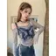 Mùa thu độc đáo của Mỹ Retro Hot Girl Denim Khâu bướm quây dài tay Slim-Fit Top Bottoming Áo sơ mi nữ