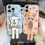 Ốp lưng iPhone chấm bi cặp đôi chó mèo kèm giá đỡ điện thoại gập iP - 11/12/13/14/15/16/17/Plus/Air/Pro/Max