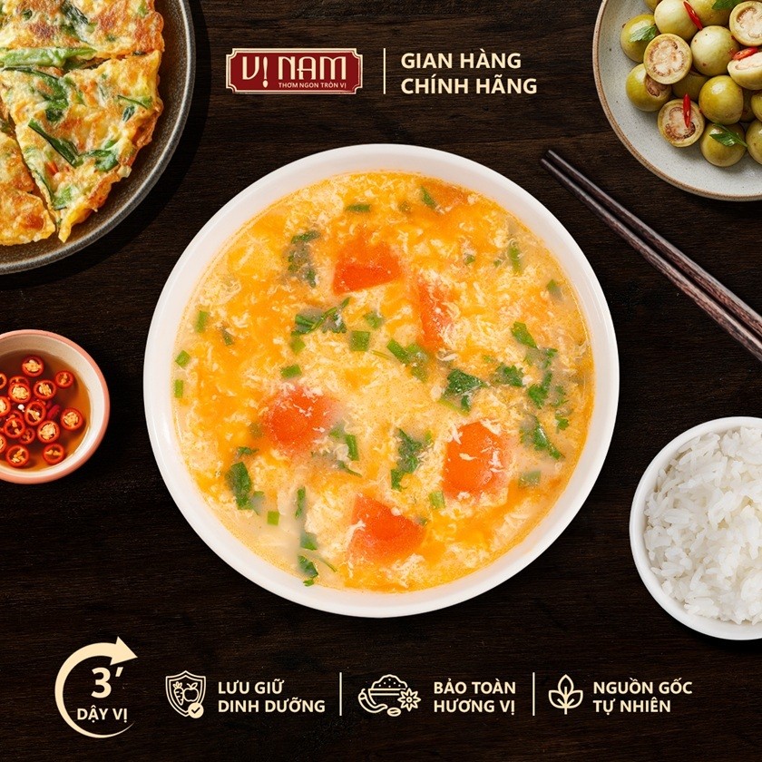 Viên sấy thăng hoa: Canh trứng cà chua - Ăn liền - Vị Nam Foods - hộp 6 viên - Tiện ích, thơm ngon