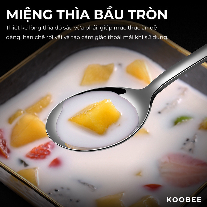 Thìa Nĩa Inox Không Gỉ Cán Dài KOOBEE Phong Cách Hàn Quốc – Muỗng Ăn Cơm, Ăn Canh, Trái Cây, Salad | 130 & 302