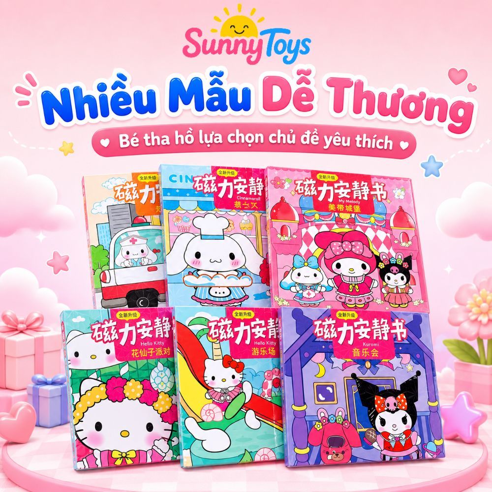 Sách Nam Châm Thay Trang Phục SunnyToys - Mẫu Kuromi, Cinnamoroll, Melody, Hello Kitty Cho Bé