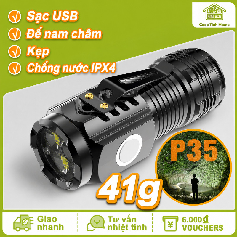 Đèn Pin Mini Cầm Tay Siêu Sáng, Chống Nước, Nhiều Chế Độ Chiếu Xa, Sạc Được Tiện Lợi Khi Du Lịch Ngoài Trời