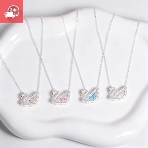Tỏa sáng Zircon Swan Vòng Cổ Nữ Thép Titan Chống Phai Màu Dây Xích Xương Đòn Thanh Lịch Khí Khí Nhiều Màu Tùy Chọn