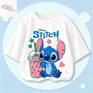 Áo Thun Hè Trẻ Em Màu Trắng In Stitch & Trà Sữa, Chất Vải Bông Mềm Thấm Mồ Hôi COD