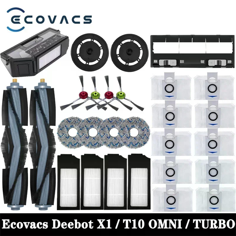 Ecovacs Deebot X1 / T10 OMNI / TURBO Phụ Kiện Robot Hút Bụi Phần Cây Lau Nhà Túi Bụi Bộ Lọc Hepa Bàn Chải Bên Chính Thùng Rác