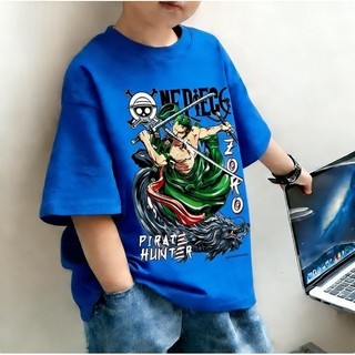 Áo Thun Trẻ Em Bé Trai Gái In One Piece Roronoa Zoro, Áo Bông Ngắn Tay Hè Phong Cách Anime Size 3-12 Tuổi COD