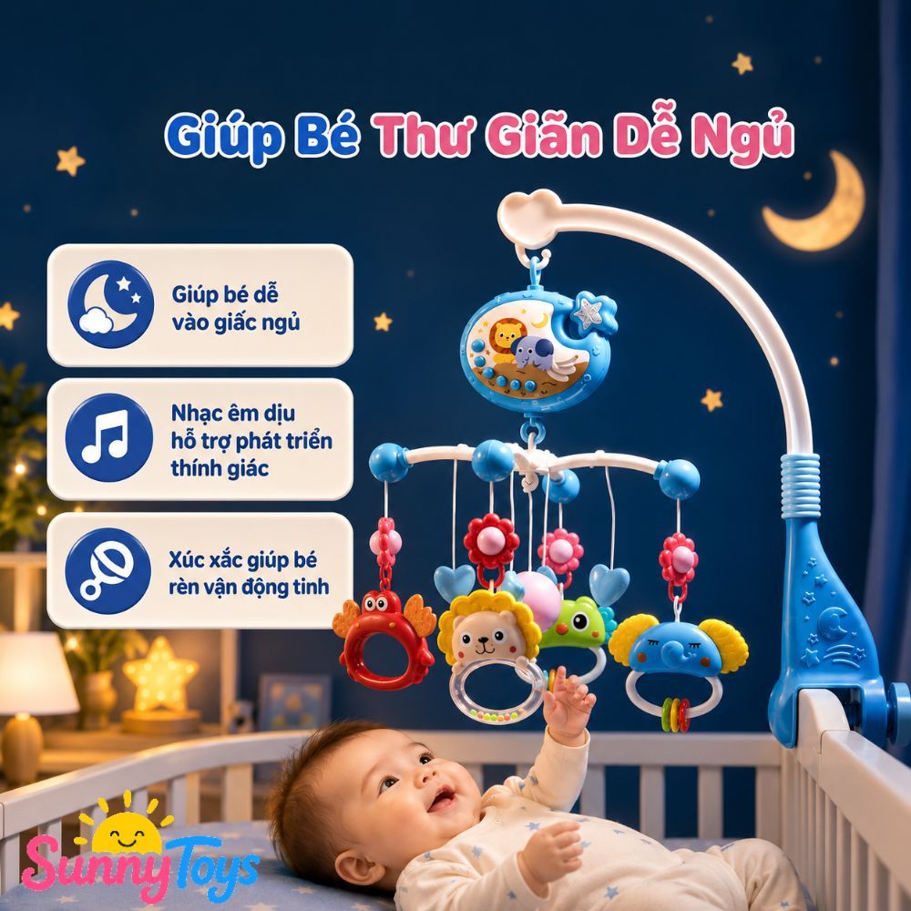 Treo Nôi Cũi Cho Bé Sơ Sinh SunnyToys - Xoay 360 Độ, Có Nhạc Và Điều Khiển Từ Xa