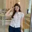 Áo sơ mi hoa tay phồng kiểu Pháp tay ngắn mùa hè Thiết kế phong cách mới Áo sơ mi ngọt ngào Slimmer Look Top