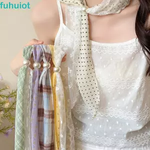 Thắt lưng họa tiết hình học FUHUIOT, Khăn voan chấm bi mỏng đa năng, Phụ kiện thắt lưng ca rô ren phong cách Boho Mặc hàng ngày