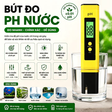 Bút đo pH, máy đo pH nước, màn hình LCD, đèn nền ATC, hiệu chuẩn 3 điểm, bé cá thủy, canh cầm tay