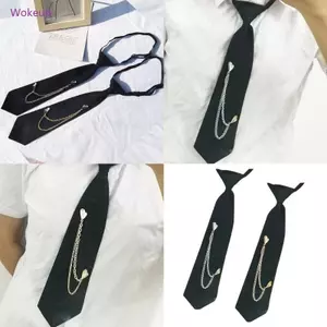 Woke Nhật Bản Punk Đen Cà Vạt Đôi Trái Tim Dây Chuyền Bông Tai Kẹp Vintage Pre Tie Tie Tie Tie Tie