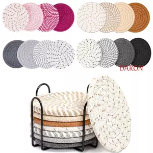 DARON 8 / 10 Chiếc Đế Lót Ly Uống, Dây Cotton Tròn Dệt Trivet Placemats, Hoàn Hảo Chống Trơn Trượt Thủ Công Đĩa Ăn Tối Bộ Thảm Để Bàn