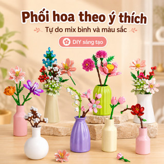 Bộ lắp ráp hoa DIY – Fullbox 12 mẫu hoa, mô hình trang trí để bàn – Quà tặng dễ thương–Phù hợp góc học tập, bàn làm việc