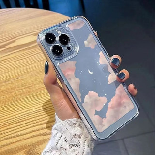 Mỏng Trong Suốt Thích Hợp Cho iPhone 17 Pro Max Mềm Chống Trầy Xước 16 ProMax 13 Pro Max XS 12 15 11 Pro 14 7plus 13 16Pro Vỏ Bảo Vệ Mặt Trăng Mây Hồng