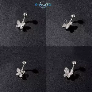 E-WOITD Thời Trang Bướm Nơ Bụng Nút Nhẫn Thép Không Gỉ Zircon Rốn Xuyên Nhẫn Dành Cho Nữ Bé Gái Gợi Cảm Cơ Thể Trang Sức Quà Tặng E-WOITD