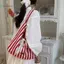 BeautifulHomeA Túi vải Hobo sọc lớn dành cho nữ Trang trí nơ ren Túi Tote đeo vai có thể đảo ngược cho chuyến đi nghỉ mát VN
