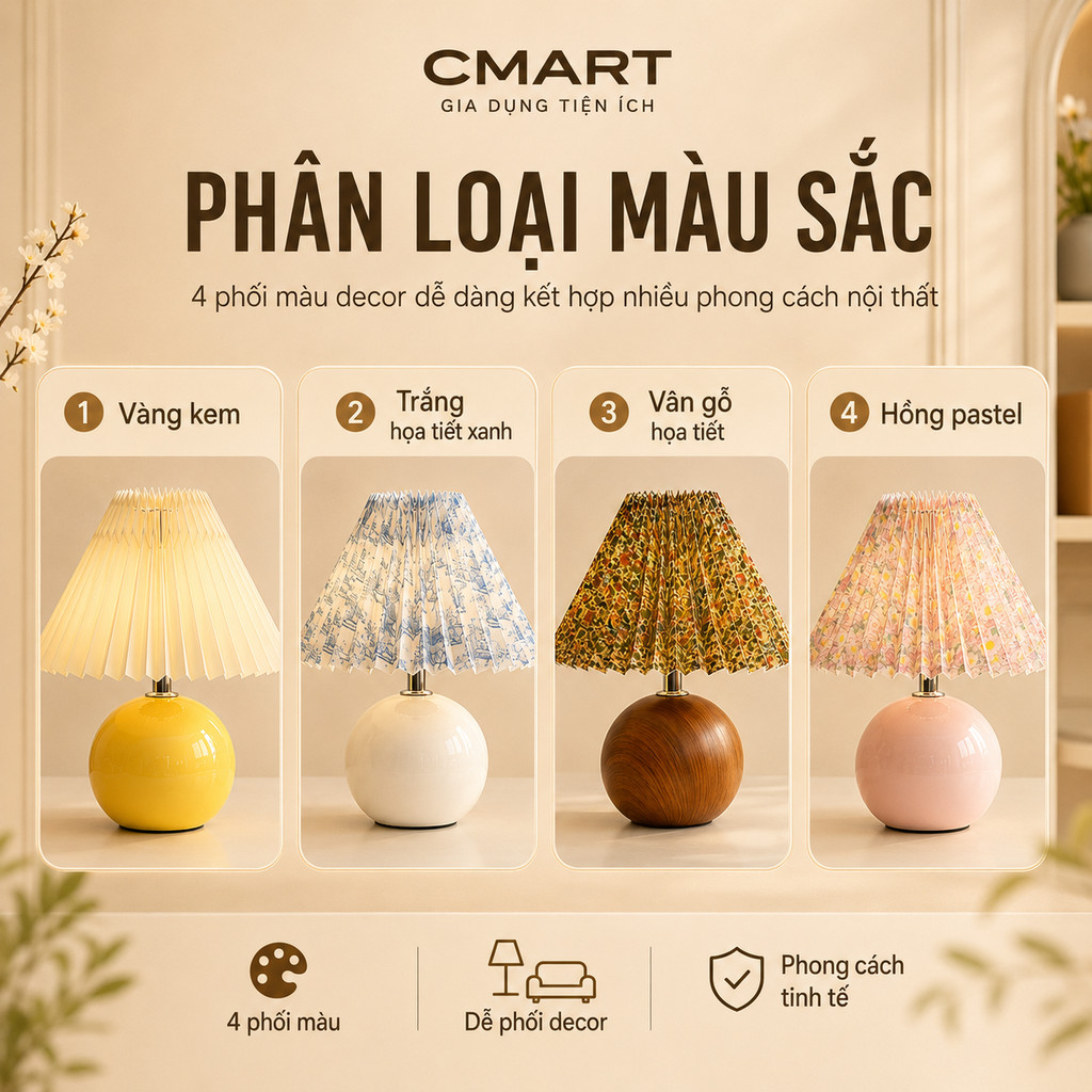 𝐂𝐌𝐀𝐑𝐓.𝐆𝐢𝐚 𝐝𝐮̣𝐧𝐠 Đèn Ngủ Để Bàn Thân Tròn Lồng Xếp Ly Phong Cách Bắc Âu CM12 [CMART GIA DỤNG TIỆN ÍCH] | BigBuy360 - bigbuy360.vn