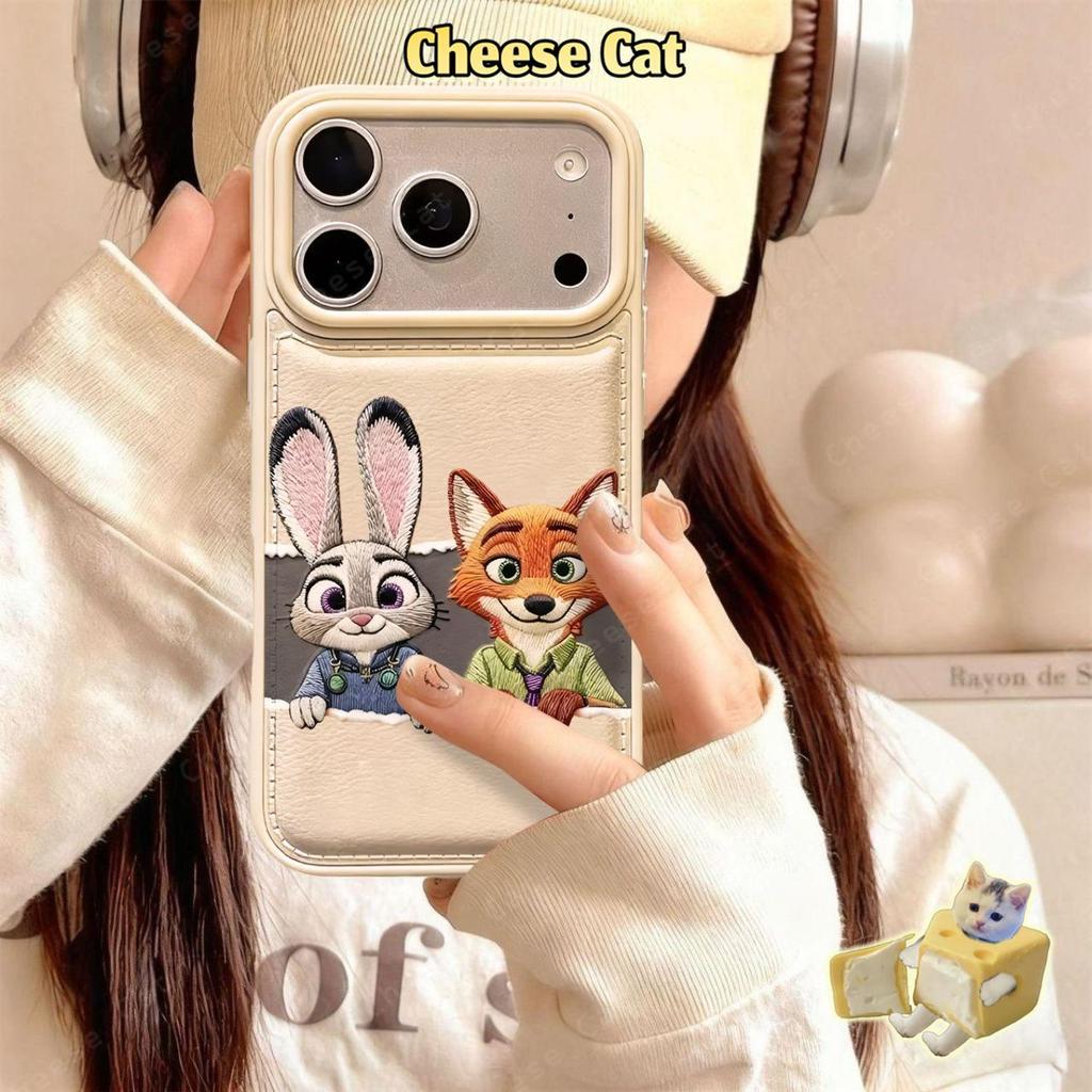 cho zootopi Ốp điện thoại da cặp đôi cáo và thỏ cho iPhone 17 Pro Max Xs 11 12 13 Pro 14 15 16 Plus XR