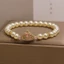 Vòng tay ngọc trai nữ - Charm vương miện thanh lịch kiểu Pháp (Zircon hình trái tim hồng) Hạt đệm pha lê Gold Accent - Trang phục hàng ngày tối giản sang trọng
