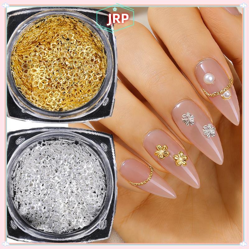 JRP Vàng / Bạc Kim Loại Hoa Anh Đào Hoa Móng Tay Nghệ Thuật Trang Trí Kích Thước Hỗn Hợp Kim Cương Giả Đá Quý Dụng Cụ Làm Móng Tay Phụ Kiện DIY Thiết Kế Móng Tay JRP