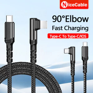90° Cáp dữ liệu sạc thiết kế khuỷu tay hình chữ L 100W 6A Cáp dệt sạc siêu nhanh Type C sang Type C / Sạc IOS / Cáp dữ liệu trò chơi