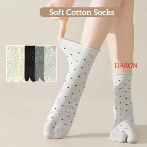 Tất ống hai ngón DARON, Tất ngón chân tách biệt chấm, Tất dệt kim Cotton thoáng khí đơn giản dành cho 2 cặp bé gái