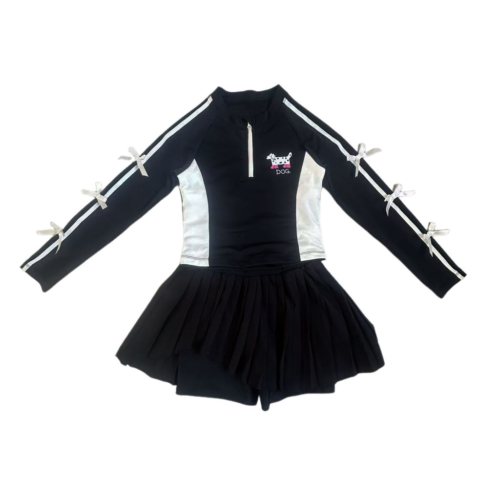Bộ đồ bơi dài tay nơ bé gái mùa hè Phong cách mới Áo màu tương phản cho trẻ em + Đồ bơi Hakama
