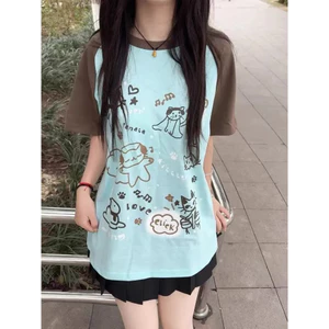 Milyfashion Graffiti Mèo In Hình Mùa Hè Rời Tay Ngắn Top Phiên Bản Hàn Quốc Phù Hợp Với Phong Cách Mới LLUI