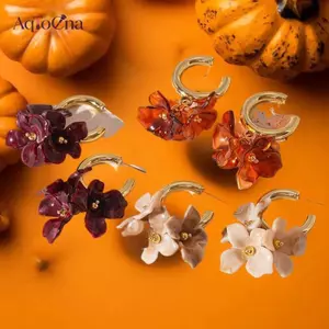 AqToCna Vintage Boho Acrylic Bông Tai Nữ Thời Trang Đơn Giản Hình Chữ C Vòng Bông Tai Bé Gái Đảng Cá Tính Trang Sức Quà Tặng AqToCna