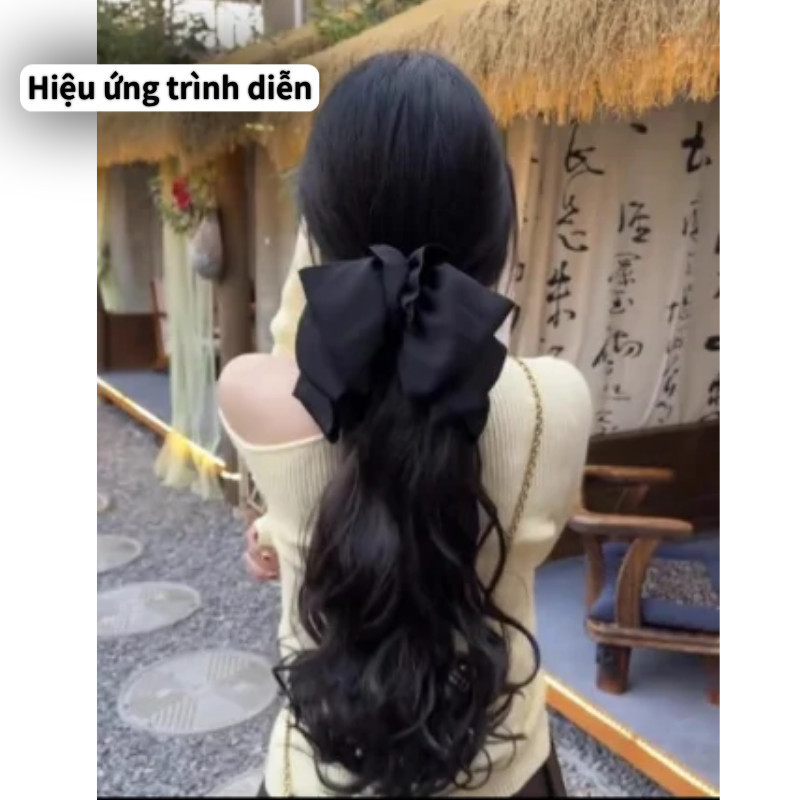 Tóc giả đuôi ngựa kèm nơ,45cm,nơ tháo rời được,xoăn bồng bềnh sóng tự nhiên,Mẫu mới 2026