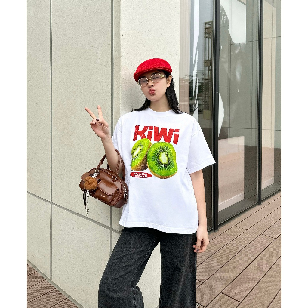 （Giao hàng 24h）Angela - Áo Thun Trắng Form Boxy "TROPICAL FRUITS COLLECTION" UNISEX BST Áo Hè Trái Cây