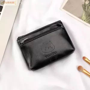 Ví ngắn OUSXA, Ví đựng tiền xu da PU in hình mèo Kawaii, Hộp đựng thẻ tín dụng có khóa kéo đa năng di động dành cho nữ Cô gái du lịch