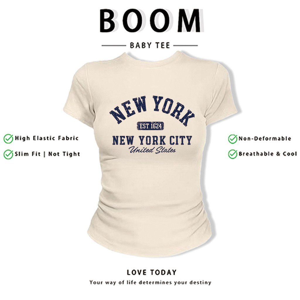 BOOM Áo Baby Tee Nữ Cotton Ôm Body-Áo Thun Ngắn Tay Y2K In Hình PhongCách Mùa Hè, Cổ Tròn Hàng Đầucách hàn quốc phong&53