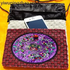 Yunnnan Phong Cách Dân Tộc Thêu Túi Gai Dầu Dệt Tay Đeo Ngang Túi Điện Thoại Di Động Đi Bộ Chìa Khóa Cong Fe