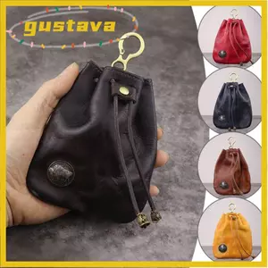 Túi đựng tiền xu GUSTAVA, Ví dây rút màu trơn cổ điển, Túi treo bằng da trên đơn giản dành cho nam