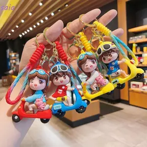 SAIA Cặp Đôi Móc Khóa, Treo Trang Trí PVC Xe Điện Bé Trai Cô Gái Mặt Dây Chuyền, Hoạt Hình Dễ Thương Túi Mặt Dây Chuyền Phụ Kiện Túi