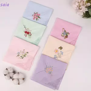 Khăn tay vuông SAIA, Vải thêu hoa mềm có thể tái sử dụng, Bông ren hoa Hanky sang trọng dành cho nữ