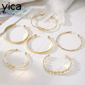 YICA 6 Cái / bộ Bộ Lắc Tay Kim Loại, Thiết Kế Mở Hình Học Vòng Tay Hình Trái Tim, Bohemian Retro Hoa Nút Phong Cách Punk Vòng Tay Nữ Trang Sức
