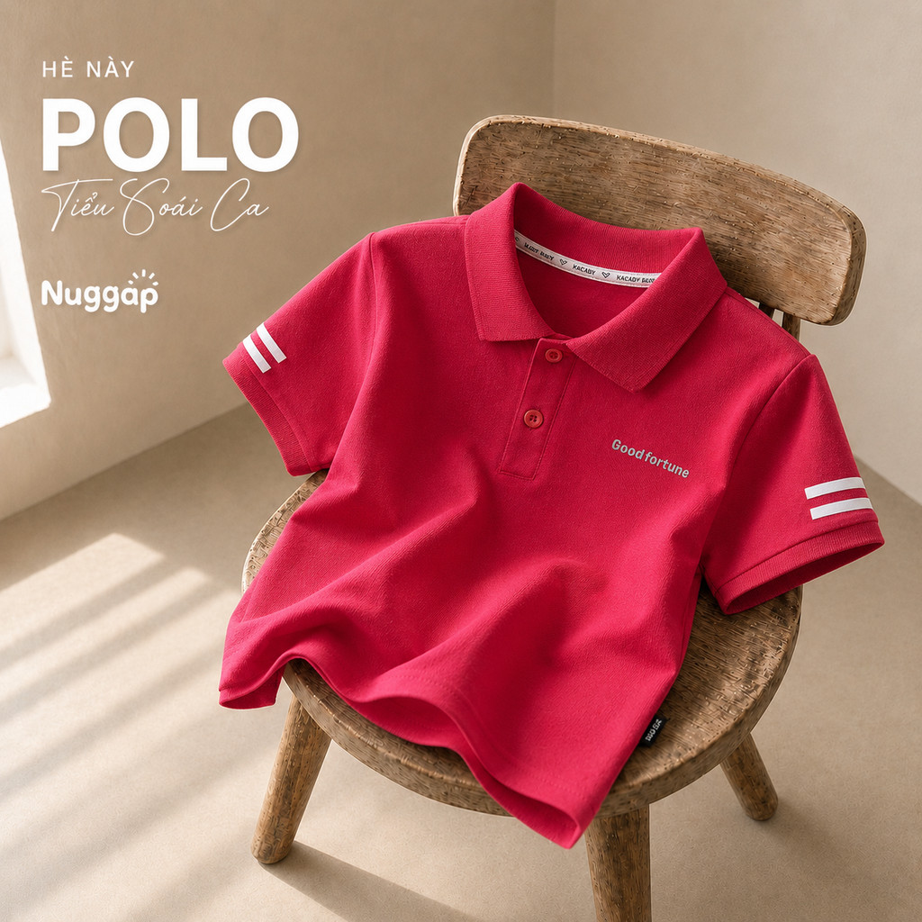 Áo Polo Bé Trai Áo Thun Có Cổ Trẻ Em Vải Cá Sấu Cotton Thoáng Mát FORTUNE NUGGAP