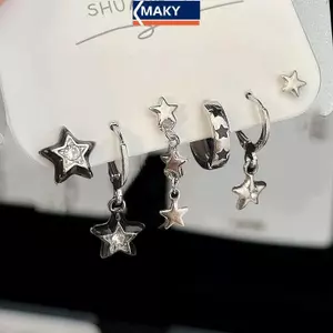 MAKY 6 CÁI BỘ Goth Punk Vintage Thẩm Mỹ Pha Lê Trái Tim Mặt Trăng Chữ Thập Ngôi Sao Mặt Dây Chuyền Bông Tai Dành Cho Nam Nữ Grunge Y2K Phụ Kiện Trang Sức VN