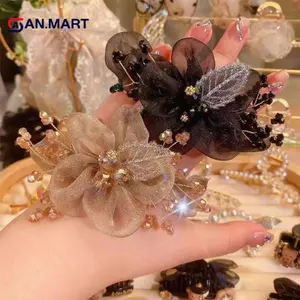 AN.MART Thanh Lịch Kim Cương Giả Dây Buộc Tóc Nữ Đuôi Ngựa Bóng Đầu Dây Cao Su Scrunchie Nhẫn VN