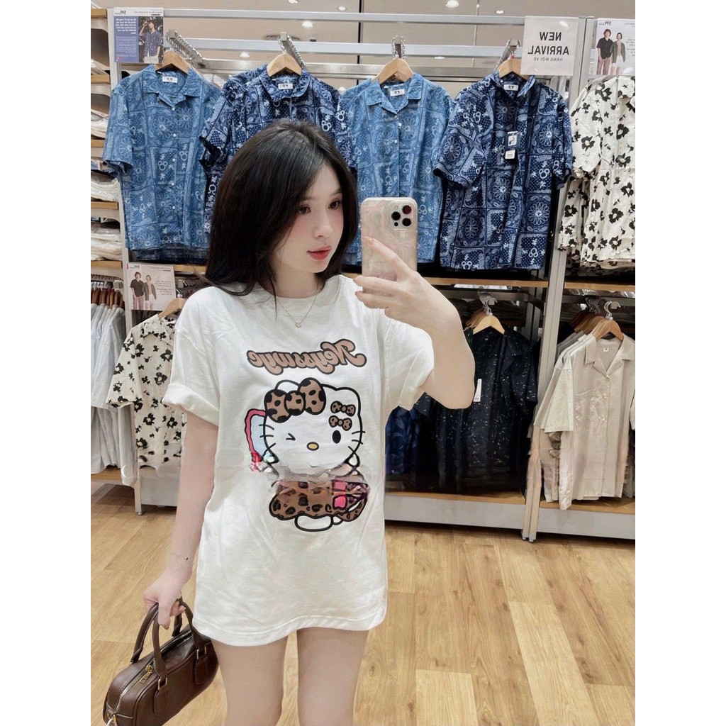 （Giao hàng 24h）Angela ÁO PHÔNG KITTY DA BEO CÀI NƠ DỄ THƯƠNG- CHẤT LIỆU VẢI COTTON 2 CHIỀU- HÀNG LOẠI 1 CAO CẤP