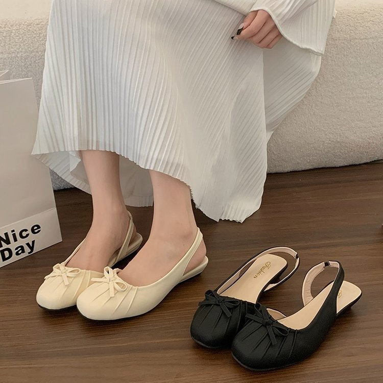 Phong Cách Hàn Quốc Mũi Tròn Dép Thường Ngày PU Nữ Cổ Tích Phong Cách Với Váy Sang Trọng Chống Trơn Trượt Giày Thường F