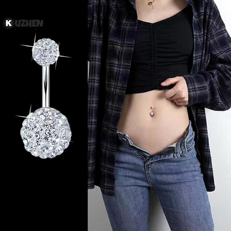 KUZHEN 1 Bóng Pha Lê Bụng Nút Nhẫn Thép Không Gỉ Zircon Rốn Xuyên Bụng Xuyên Dễ Thương Rốn Thanh HOT