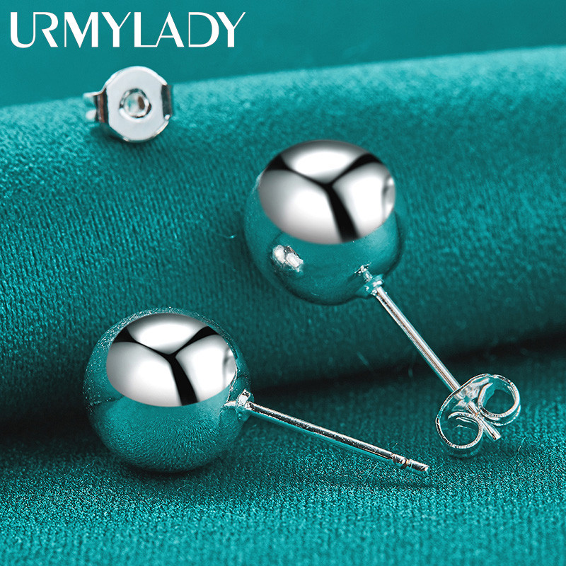 URMYLADY Bạc 925 8MM Hạt Bông Tai Dành Cho Nữ Thời Trang Cưới Đính Hôn Quyến Rũ Trang Sức