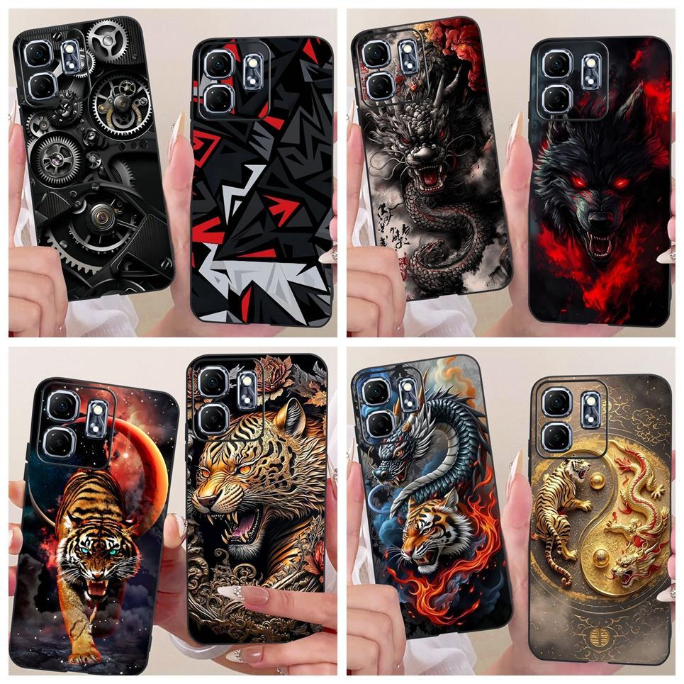Vỏ Điện Thoại Mềm Màu Đen Cho Infinix Hot 50i 4G Smart 9 9HD Ốp Lưng Hoạt Hình Mát Mẻ Rồng Sư Tử Hổ In Ốp Lưng Silicon
