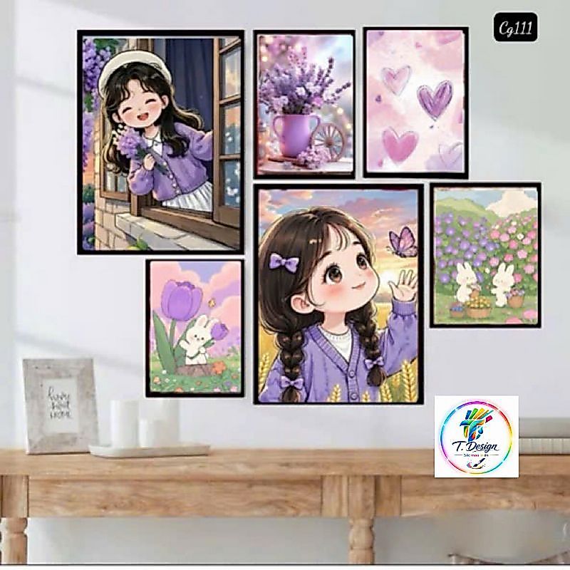 Bộ 6 Tranh decor dễ thương cho cô nàng, hoa xinh để trang trí phòng và tường đẹp.